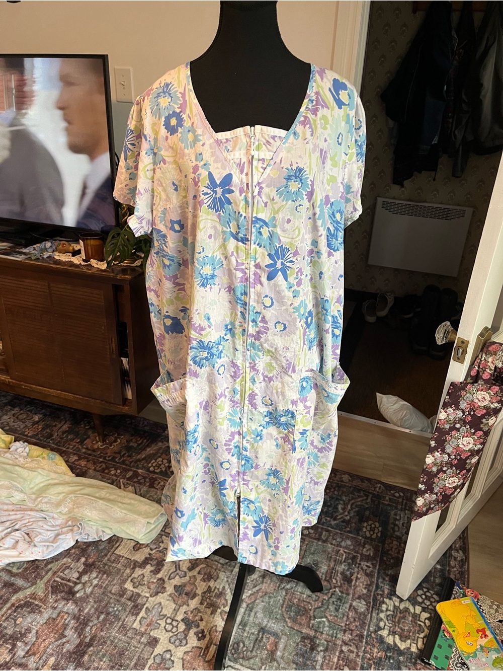 Women’s Floral Zip-Front Duster Nightdress Nightgown - Size XL